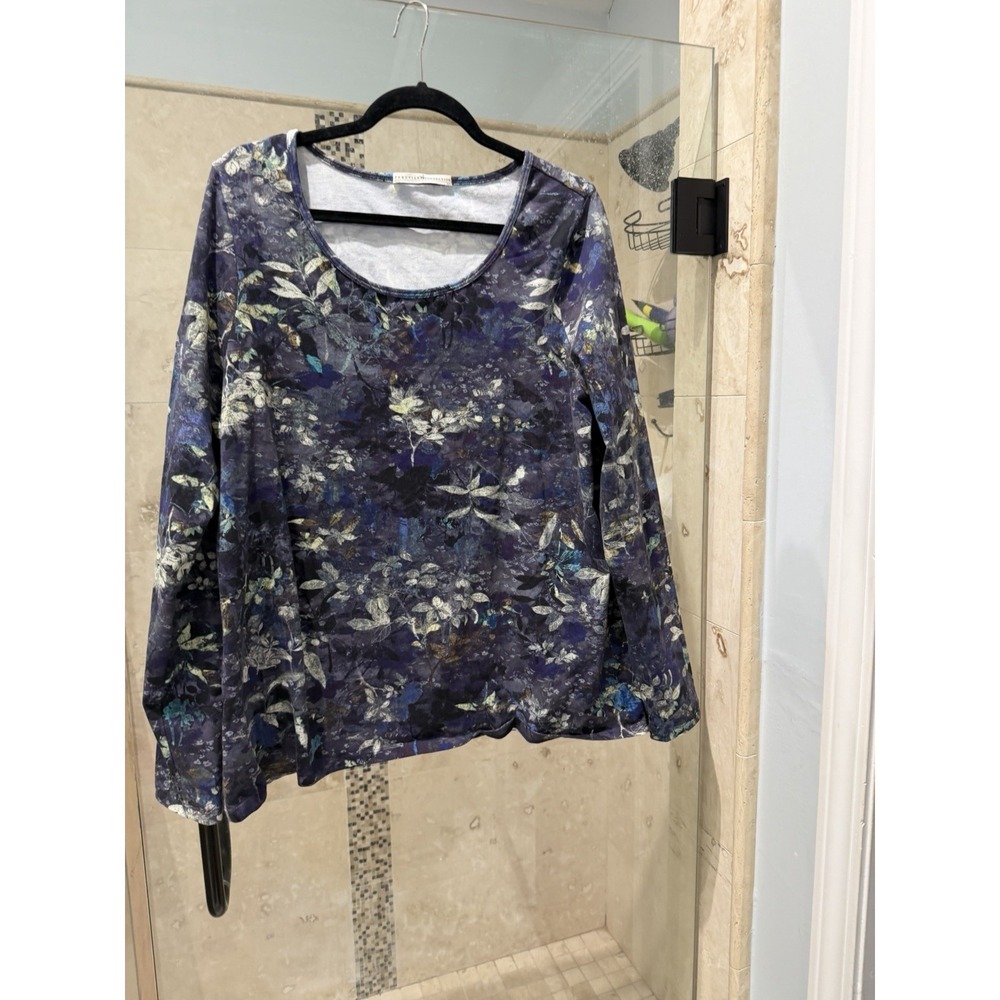 Peruvian Connection Floral Pima Cotton Stretch Tunic Top Purple XXL